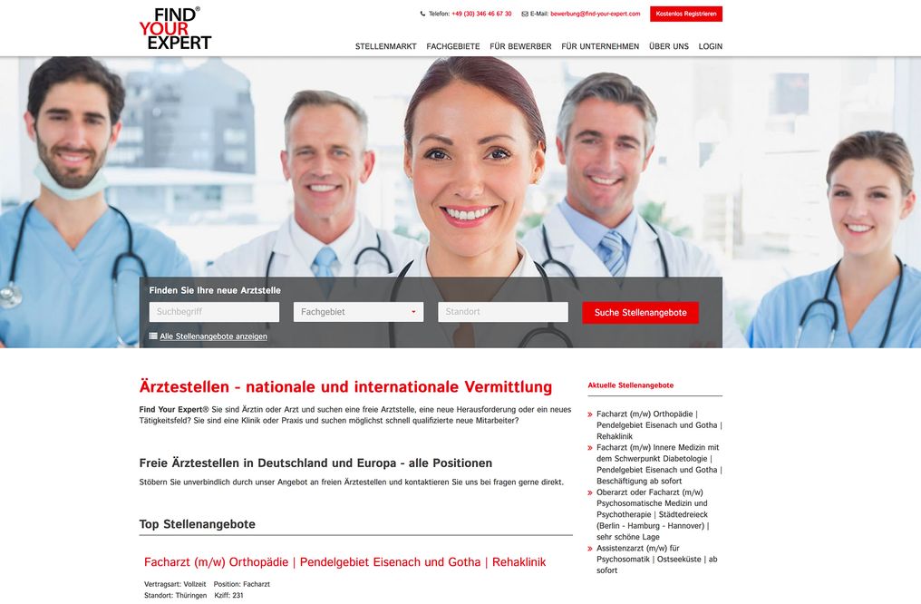 Screenshot von unserer Jobportal Software im Einsatz auf www.find-your-expert.com.