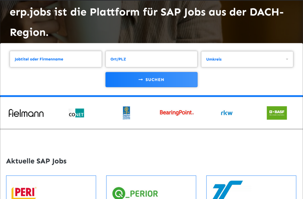 Screenshot von der Jobbörse Software im Einsatz auf www.erp.jobs