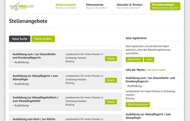 Screenshot von unserer Jobportal Software im Einsatz auf www.medjob-sh.de.