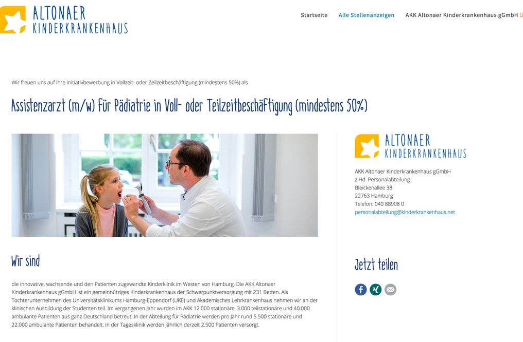 Screenshot von der Jobbörse Software im Einsatz auf www.arbeiten-am-akk.de.